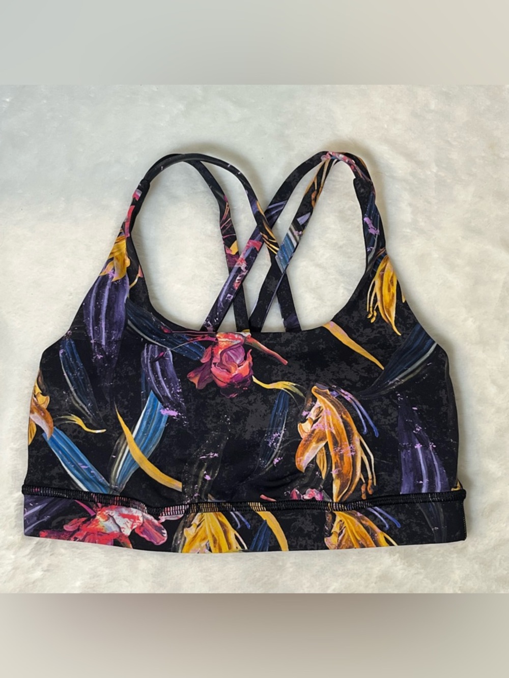 Lululemon Energy Bra Size 4 Athletic Sports Racerback Floral Black